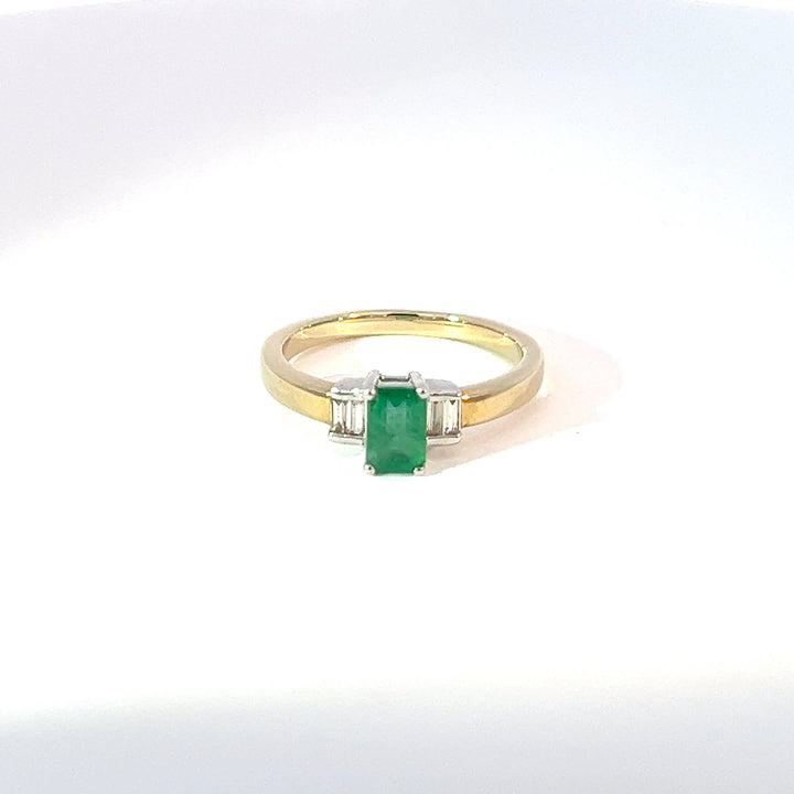 9ct Yellow Gold Emerald & Diamond Trilogy Ring 