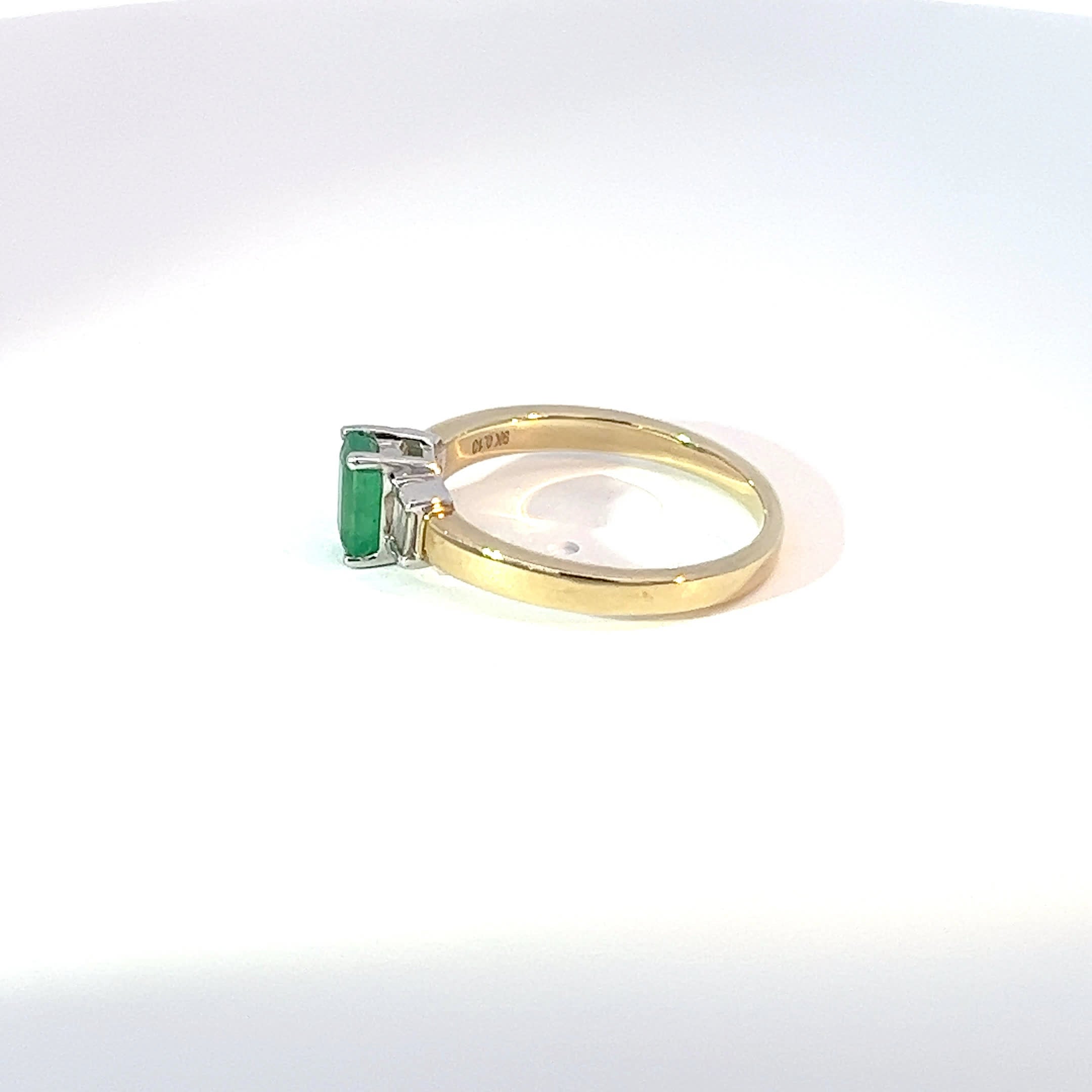 9ct Yellow Gold Emerald & Diamond Trilogy Ring