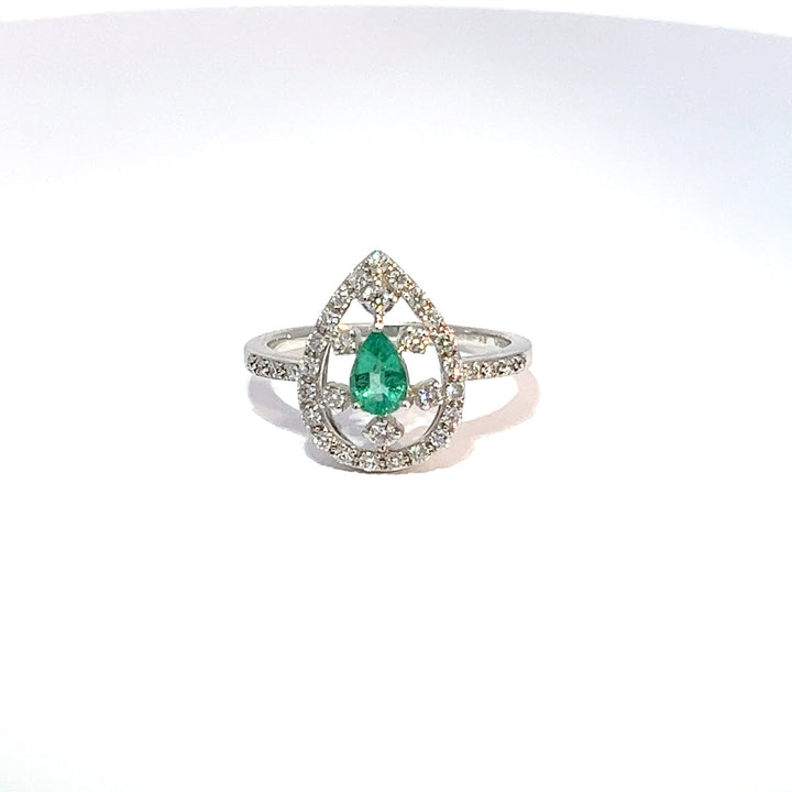 18ct White Gold Emerald & Diamond Dress Ring 