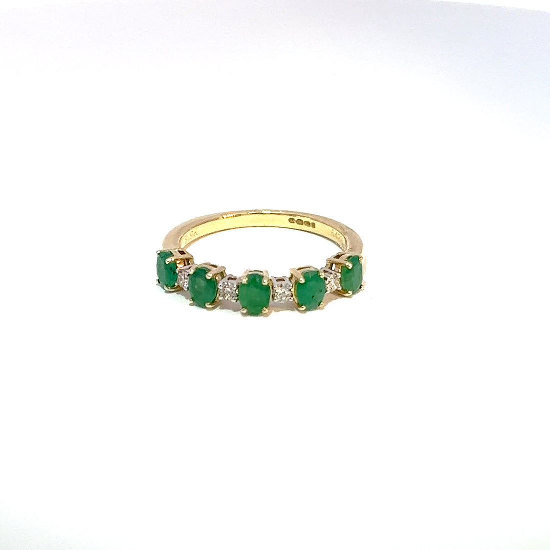 9ct Yellow Gold Oval Emerald & Diamond Eternity Ring 