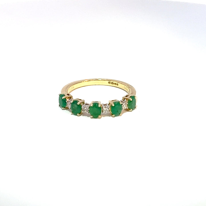 9ct Yellow Gold Oval Emerald & Diamond Eternity Ring 