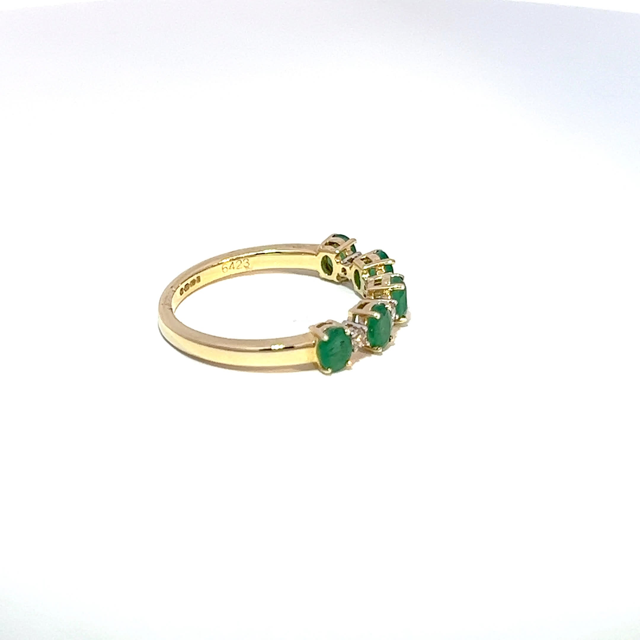 9ct Yellow Gold Oval Emerald & Diamond Eternity Ring
