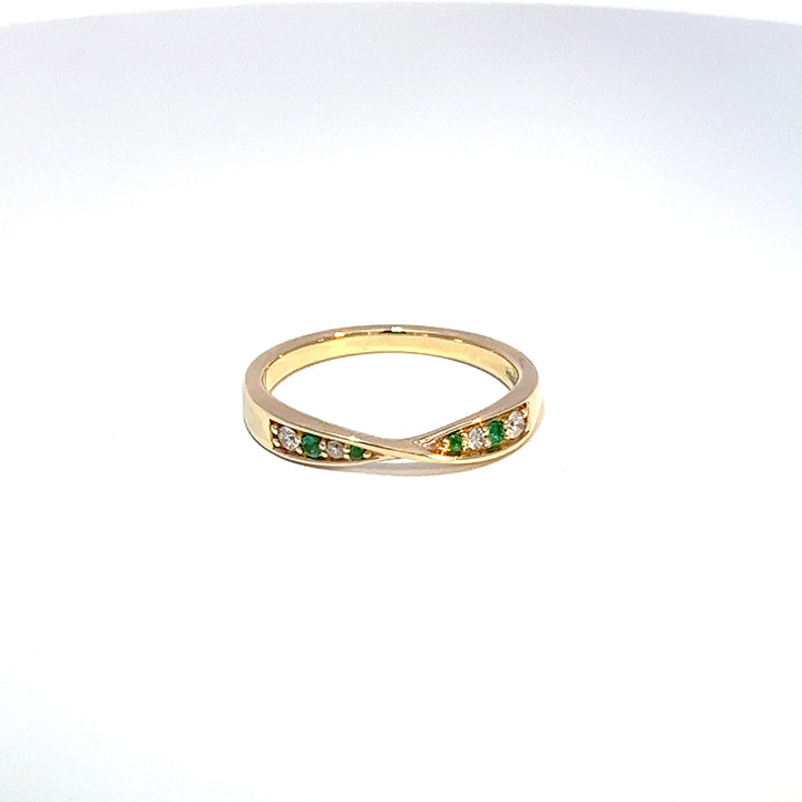 9ct Yellow Gold Emerald & Diamond Crossover Band 