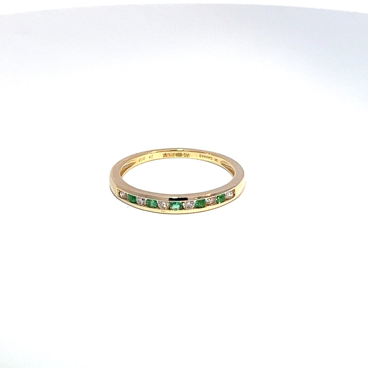 9ct Yellow Gold Emerald & Diamond Channel Set Band 
