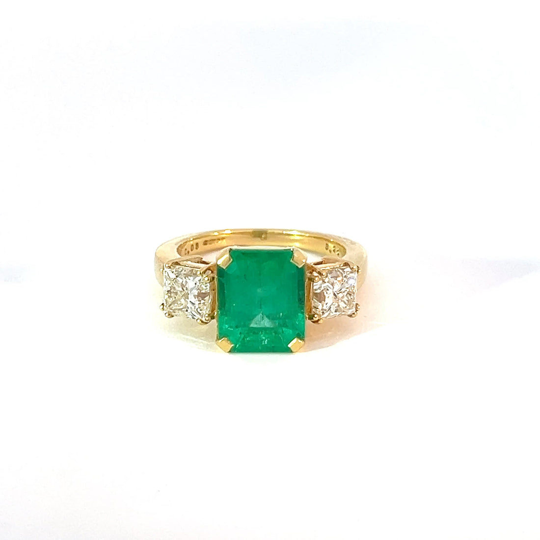 18ct Yellow Gold Emerald & Diamond Trilogy Ring 