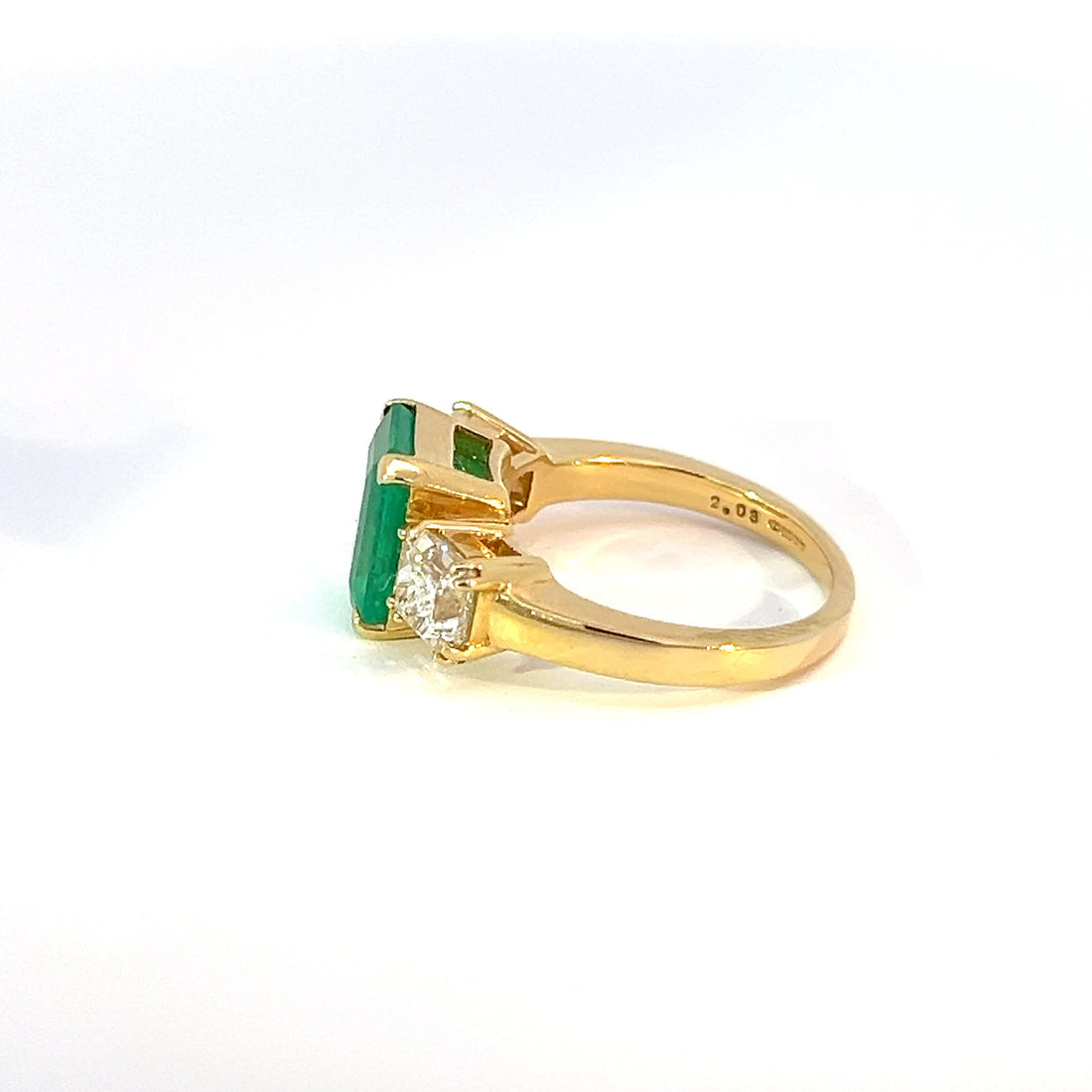 18ct Yellow Gold Emerald & Diamond Trilogy Ring