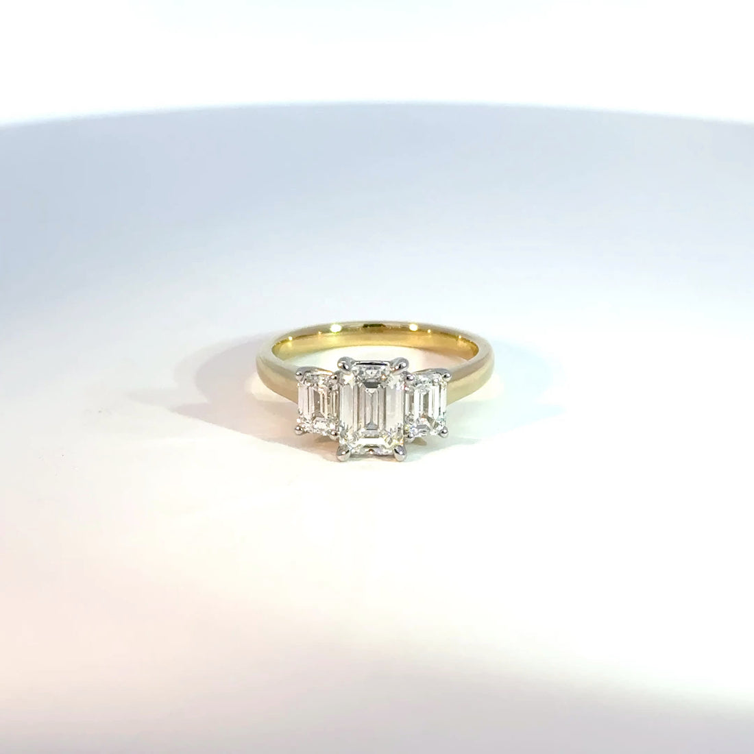 9ct Yellow Gold 2ctw Emerald Cut Lab Diamond Trilogy Ring