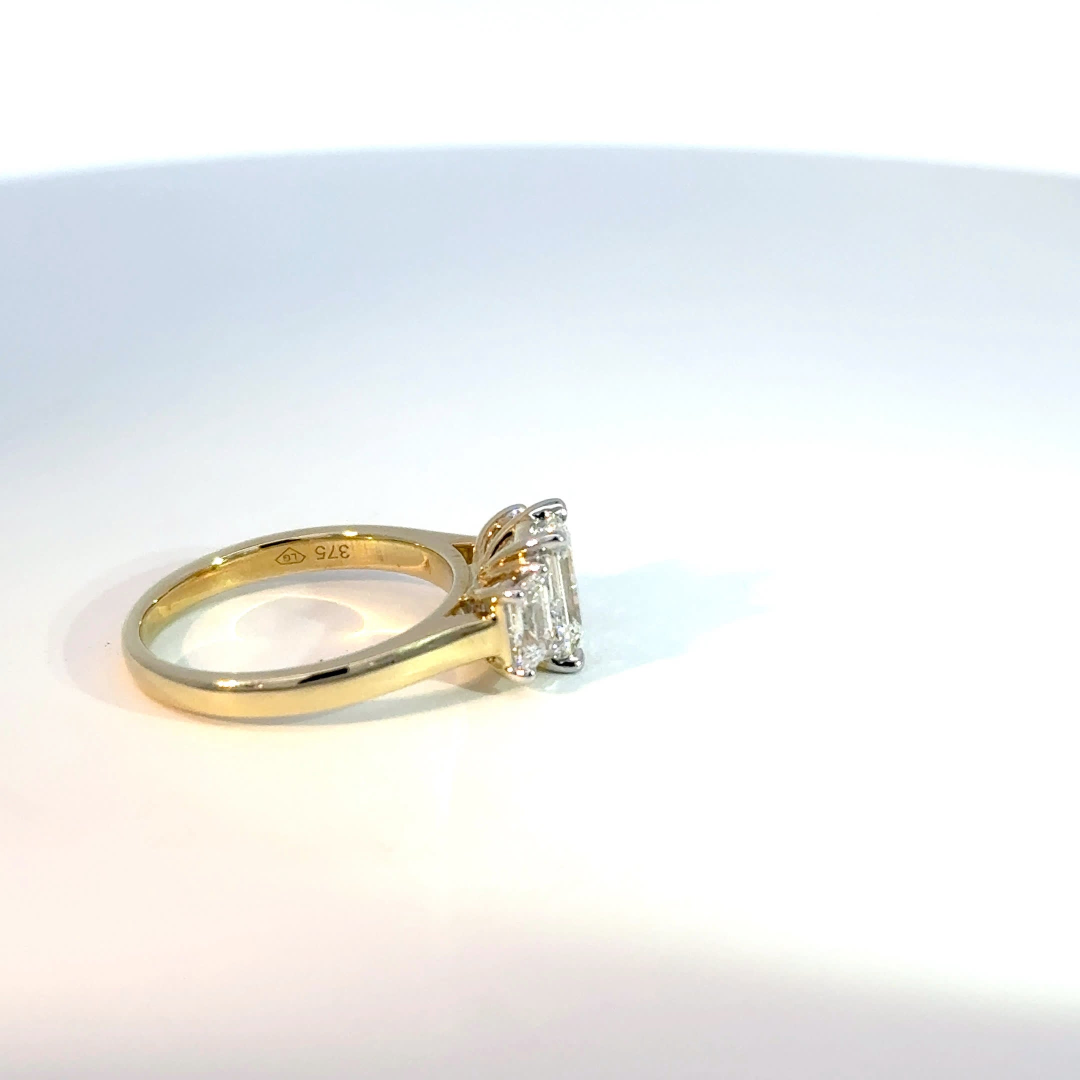 9ct Yellow Gold 2ctw Emerald Cut Lab Diamond Trilogy Ring