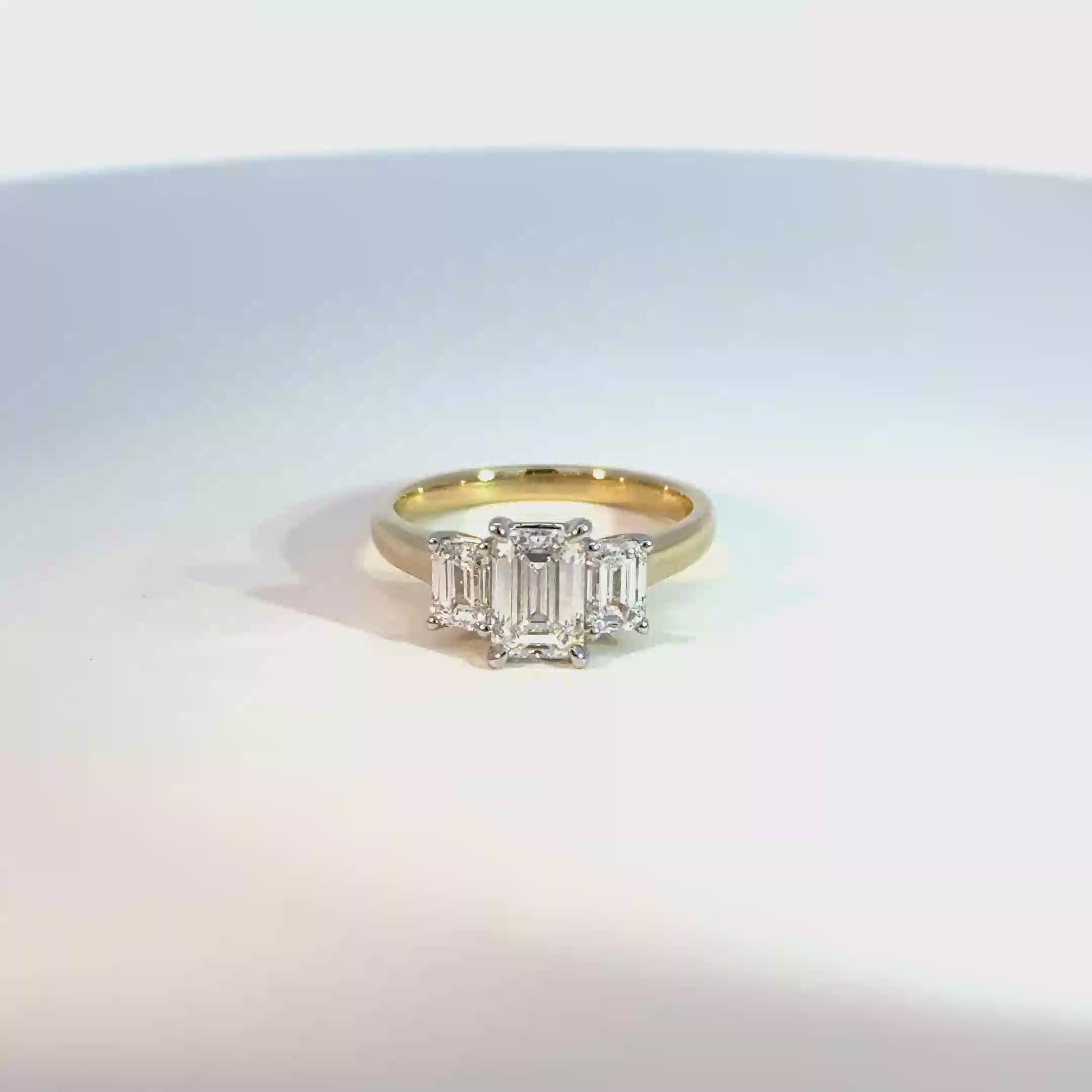 9ct Yellow Gold 2ctw Emerald Cut Lab Diamond Trilogy Ring
